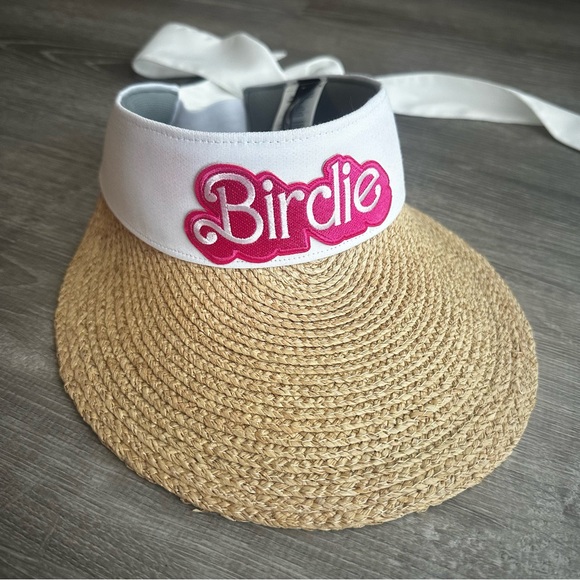 RLX Ralph Lauren Straw Visor with White Band and Pink Detail - Picture 1 of 12